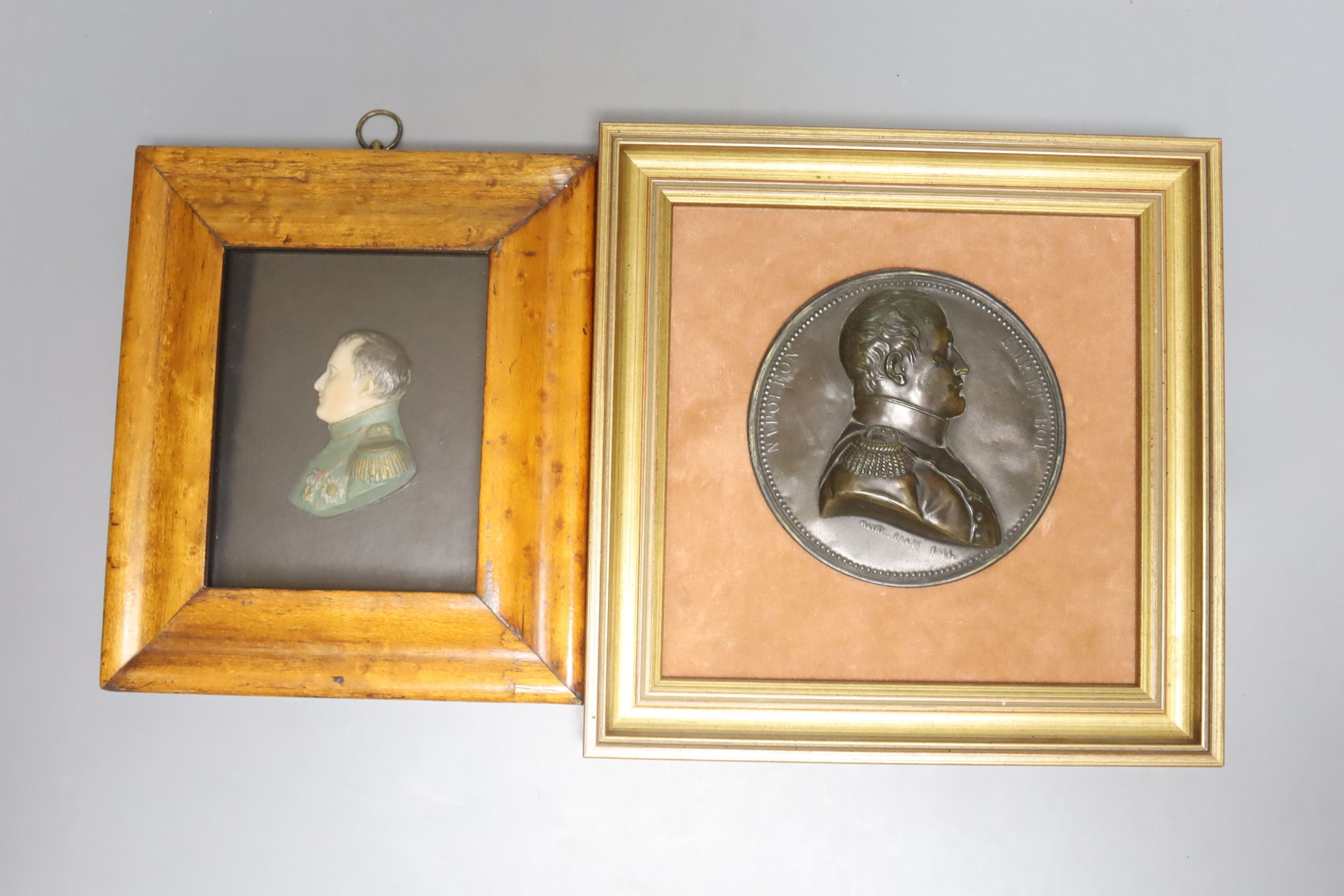 Two 19th century Nelson plaques, wax and bronze, largest overall 21cm sq.